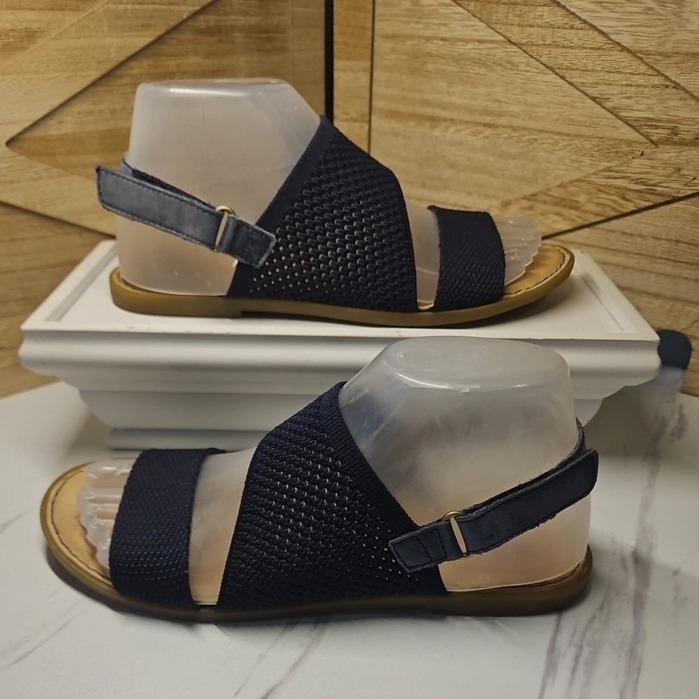 Born Sandals Women 7 Navy Blue Knit F48034 Slingback Flat Comfort Coastal #591